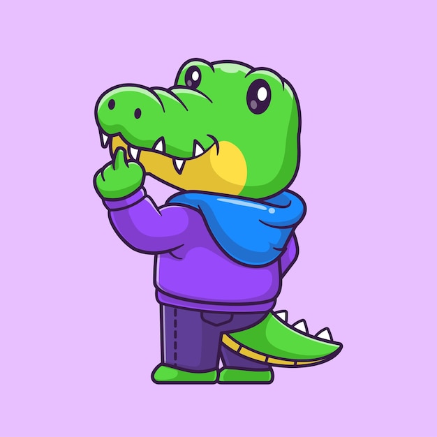 Cute Crocodile Wearing Hoodie Jacket Cartoon Vector Icon Illustration. Animal Nature Isolated