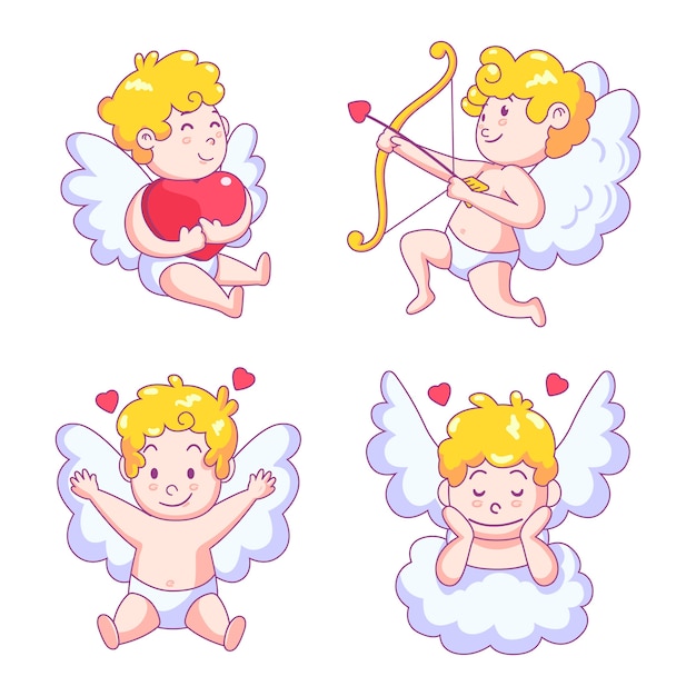 Free Vector cute cupid angel character with wings