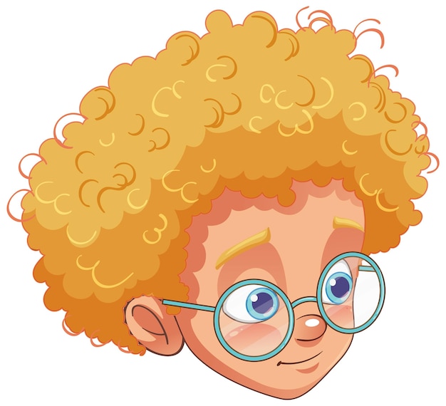 Free Vector cute curly hair boy wearing glasses head