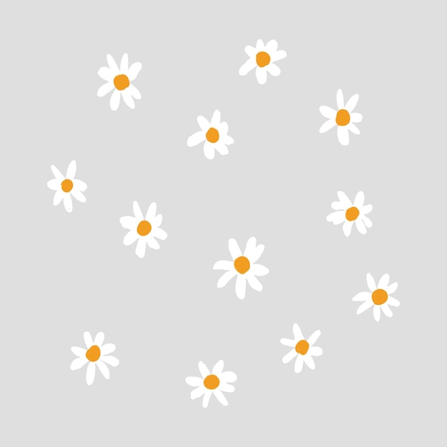 Free Vector cute daisy flower element vector in gray background hand drawn style