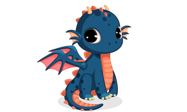 Free Vector cute dark blue baby dragon cartoon