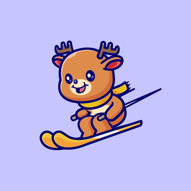 Free Vector cute deer playing ski cartoon vector icon illustration animal sport icon isolated flat vector