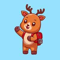 Free vector cute deer student go to school cartoon vector icon illustration animal education isolated flat