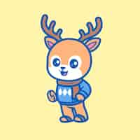 Free vector cute deer wearing sweater cartoon vector icon illustration animal nature icon isolated flat vector