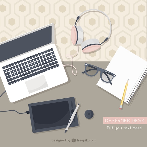 Free Vector cute designer desk in top view