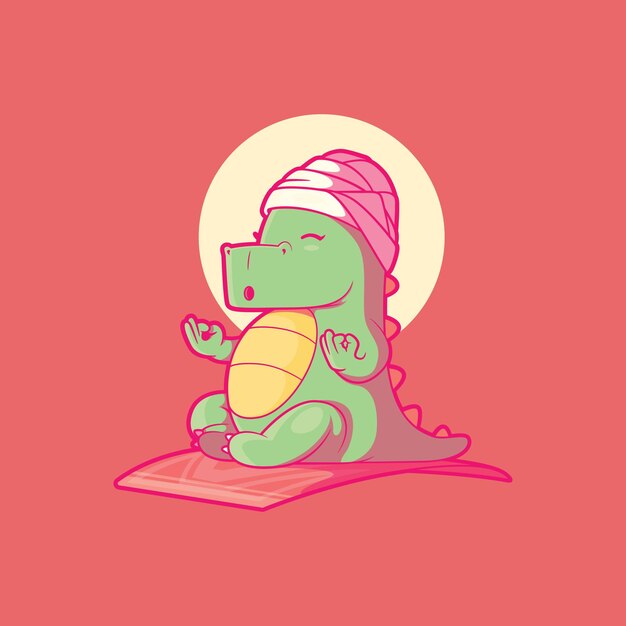 Cute Dino character meditating vector illustration Inspiration motivation meditation design concept