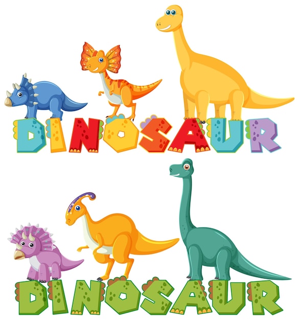 Free Vector cute dinosaur group with dinosaur word logo