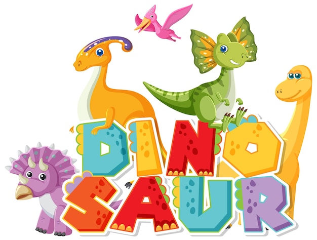 Cute dinosaur group with dinosaur word logo