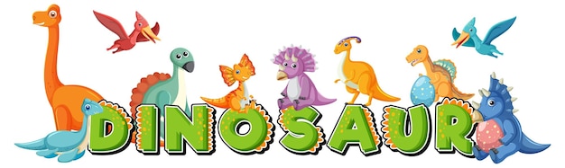 Cute dinosaur group with dinosaur word logo