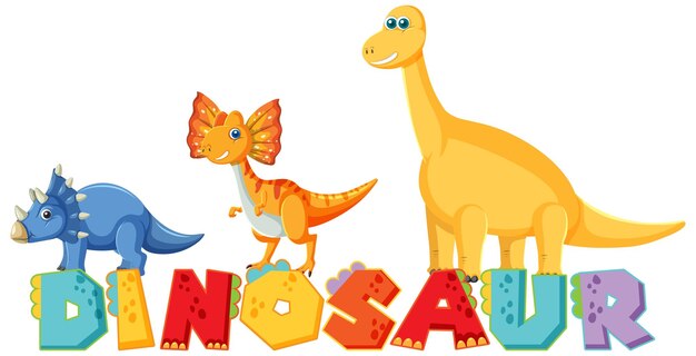 Cute dinosaur group with dinosaur word logo