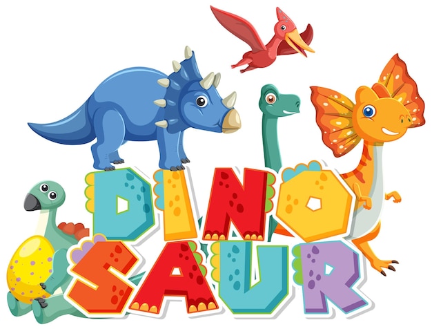 Free vector cute dinosaur group with dinosaur word logo