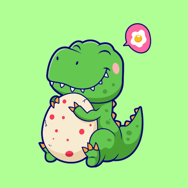 Free Vector cute dinosaur hug egg cartoon vector icon illustration animal nature icon isolated flat vector