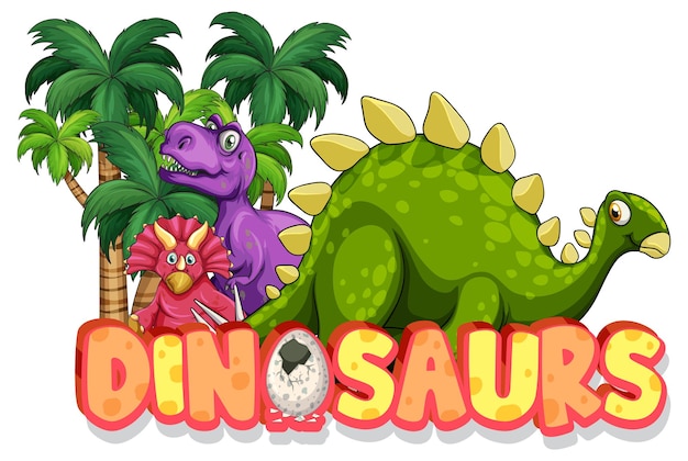 Cute dinosaurs cartoon character with dinosaurs font banner