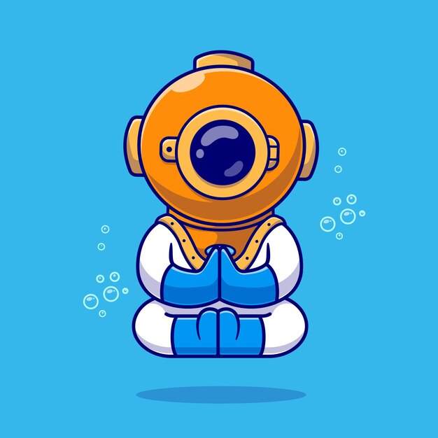 Cute Diver Meditation Yoga In Ocean Cartoon Vector Icon Illustration. Science Nature Icon Isolated