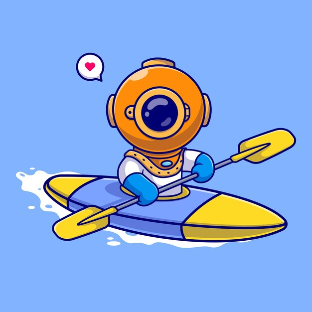 Free Vector cute diver playing kayak cartoon vector icon illustration. science sport icon concept isolated flat