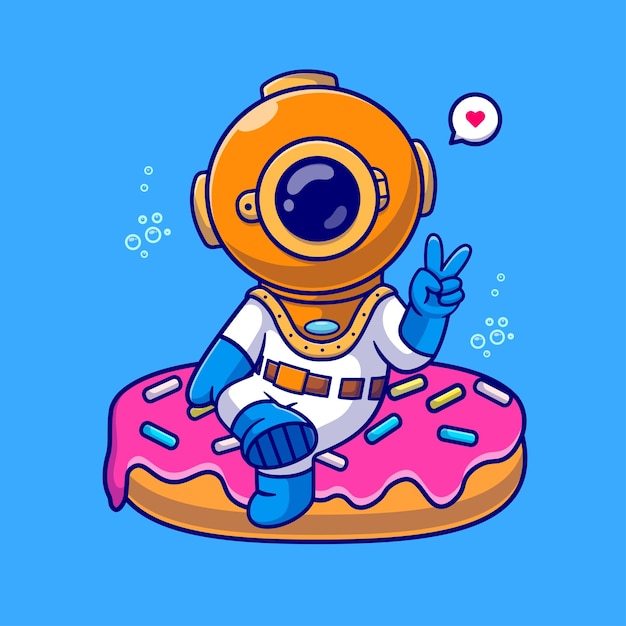 Free Vector cute diver sitting on doughnut cartoon vector icon illustration science food icon concept isolated