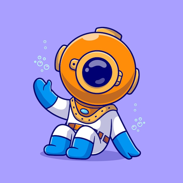 Free Vector cute diver sitting and waving hand in ocean cartoon vector icon illustration. science nature icon