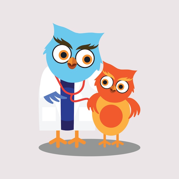 Cute Doctor of Owl Cartoon Character