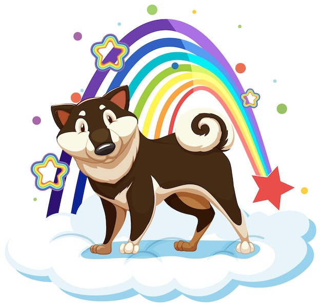 Free Vector cute dog on the cloud with rainbow