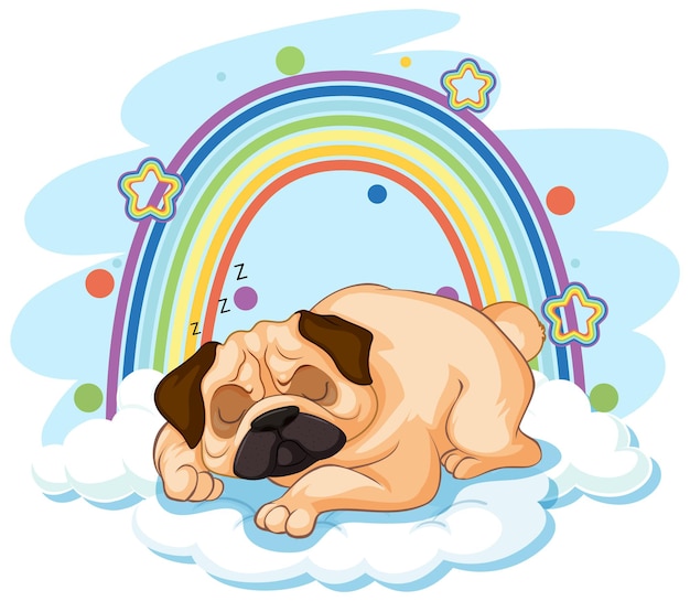 Free vector cute dog on the cloud with rainbow