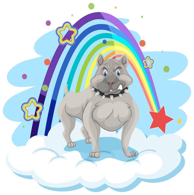 Free Vector cute dog on the cloud with rainbow