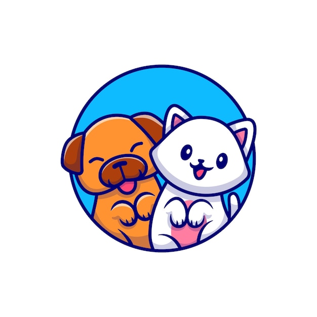 Cute Dog And Cute Cat Cartoon Illustration