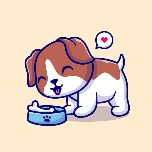 Cute Dog Eating Bone Cartoon Vector Icon Illustration Animal Nature Icon Concept Isolated Premium