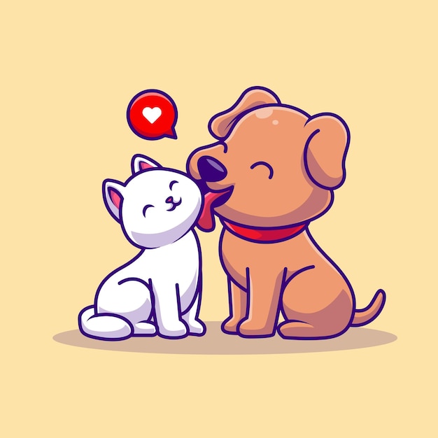 Free vector cute dog licking cat cartoon vector icon illustration. animal nature icon concept isolated premium