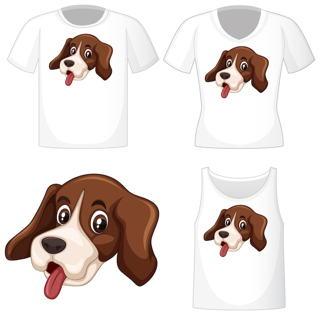 Free Vector cute dog logo on different white shirts isolated