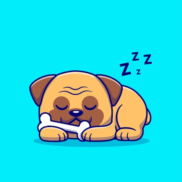 Cute Dog Sleeping With Bone Cartoon Vector Icon Illustration. Animal Nature Icon Concept Isolated Premium Vector. Flat Cartoon Style