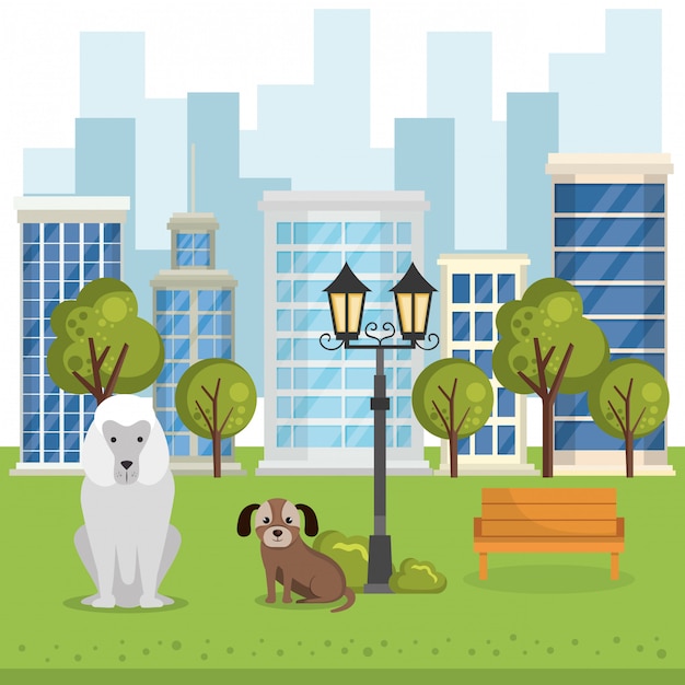 Free Vector cute dogs in the park scene