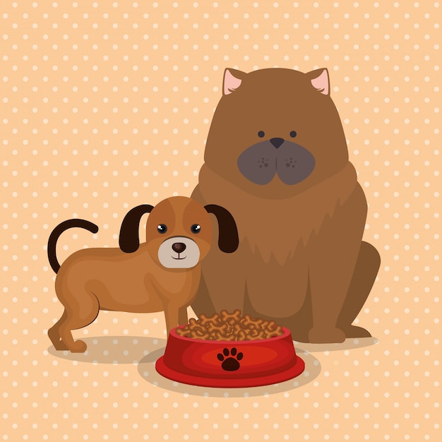 Free Vector cute dogs with food