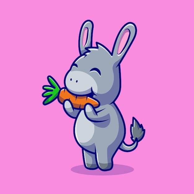 Free Vector cute donkey eating carrot cartoon character. animal food isolated.