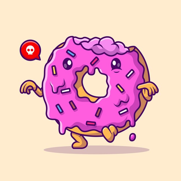 Cute Donut Zombie Walking Cartoon Vector Icon Illustration Food Holiday Icon Concept Isolated Flat