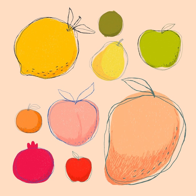 Free Vector cute doodle art fruit collection