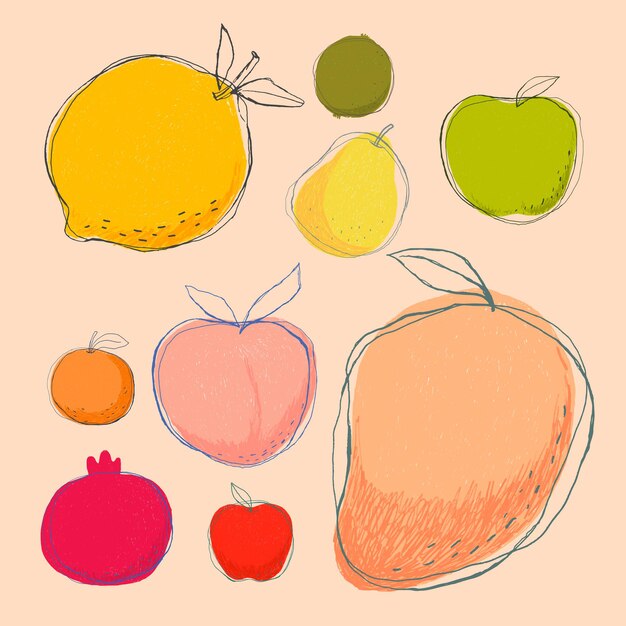 Cute doodle art fruit collection