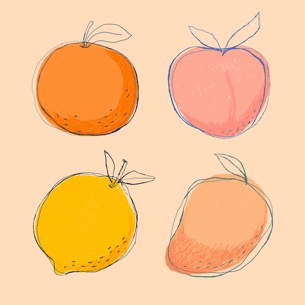 Cute doodle art fruit  set