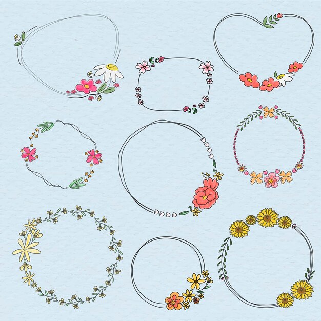 Cute doodle floral wreath set