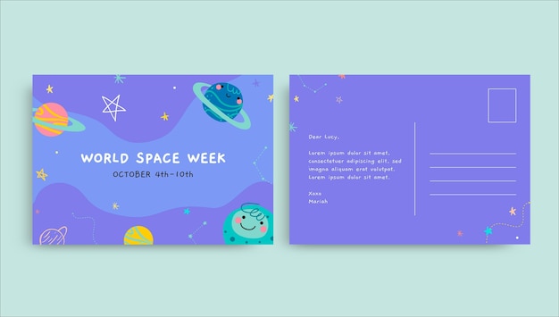 Cute doodle space week postcard