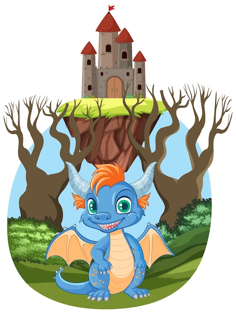 Free Vector cute dragon on castle in cartoon style