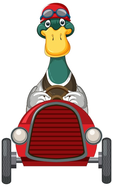 Free Vector cute duck wearing helmet driving racing car