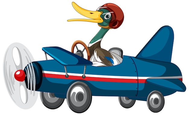 Free Vector cute duck wearing helmet driving racing car