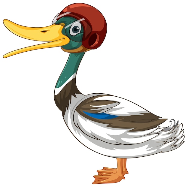 Free vector cute duck wearing helmet on white background