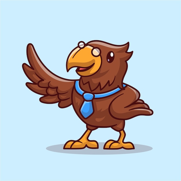 Free vector cute eagle wearing tie and glasses cartoon vector icon illustration animal education icon isolated