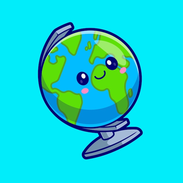 Free Vector cute earth globe world cartoon vector icon illustration science education icon isolated flat vector