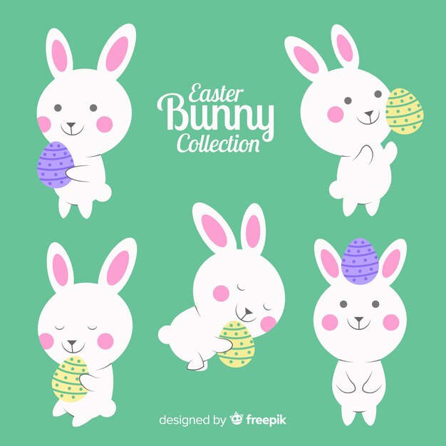 Cute easter bunnies with egg collection