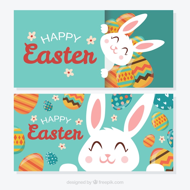 Cute easter bunny happy banners