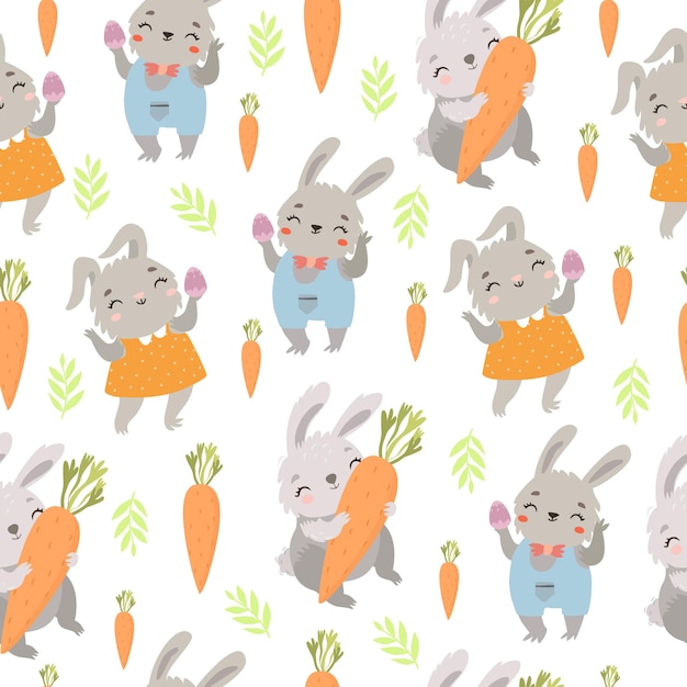 Cute easter pattern with bunnies and carrots