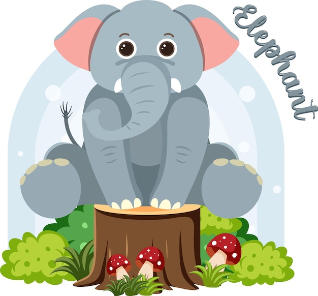 Cute elephant in cartoon flat style