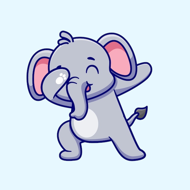 Cute Elephant Dabbing Cartoon Vector Icon Illustration. Animal Nature Icon Concept Isolated Premium